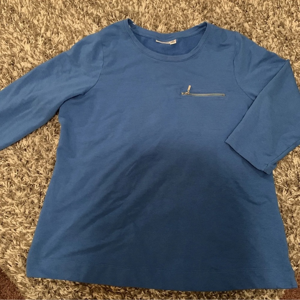 Croft Barrow  top Size 1X 3/4  sleeve solid blue Round neck
